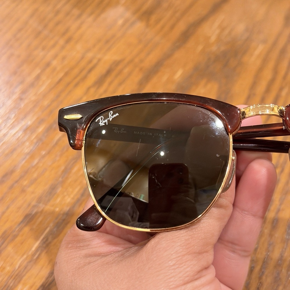 Ray-Ban RB3016 Clubmaster W0366 49mm Tortoise Gold G-15 Green Sunglasses Italy - Picture 3 of 13